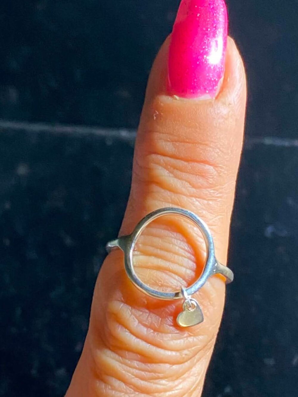 .925 Sterling Silver O Ring with Dangle Heart
